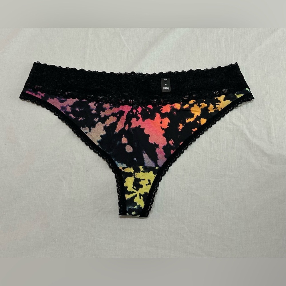 Torrid Tie Dye Explosion Print Cotton Mid-Rise Thong Lace Trim Panty - 4X